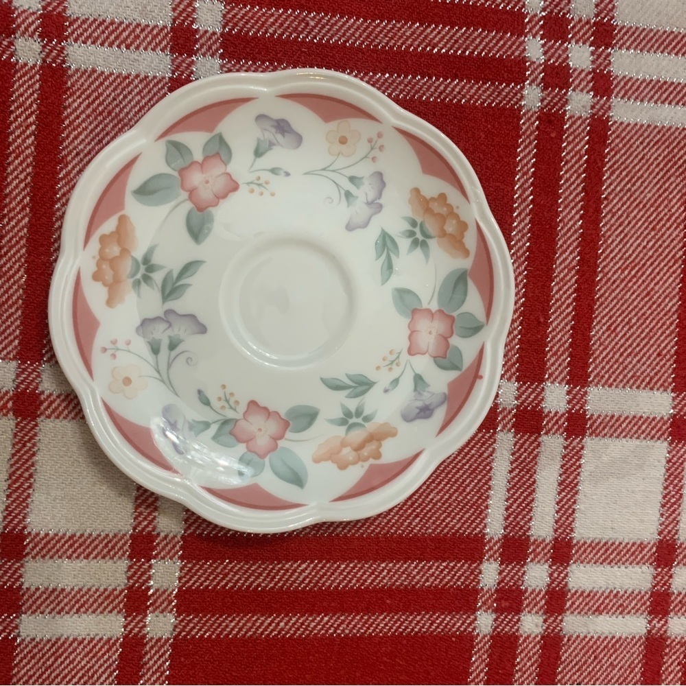 Johnson Brothers Floral Saucer with Pink and Orange Blooms
